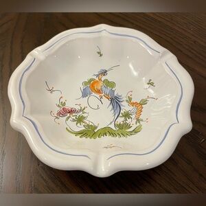 D V X Moustiers Fait Main French Pottery Floral And Bird Pattern Pickle Bowl